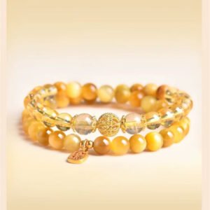【Long Lasting Happiness】Natural Yellow Crystal with Gold tiger Eyes Multiple Stacking Wearing