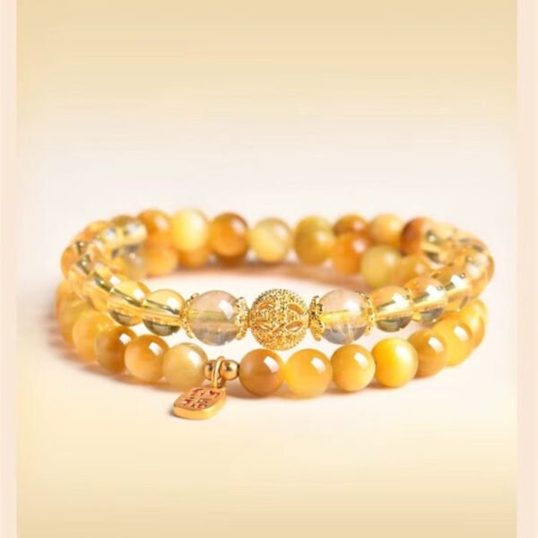 【Long Lasting Happiness】Natural Yellow Crystal with Gold tiger Eyes Multiple Stacking Wearing