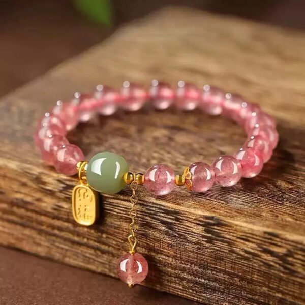 【Find Pure Love】Natural Strawberry Crystal Hand String with Hotan Jade Pink Crystal Bracelet