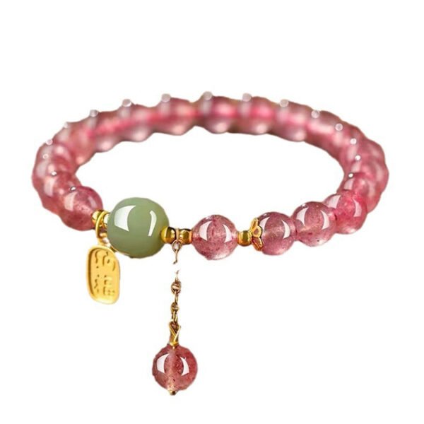 【Find Pure Love】Natural Strawberry Crystal Hand String with Hotan Jade Pink Crystal Bracelet - Image 2