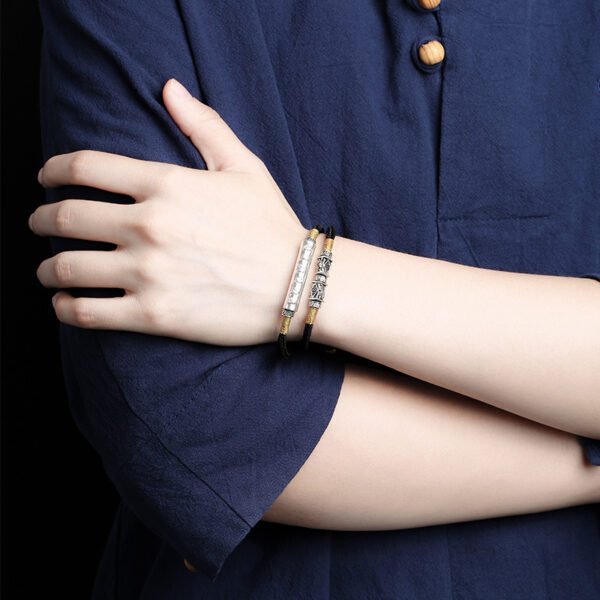 【Inner Power】Men's artistic retro cult hand rope silver bracelet that invite luck and prosperity - Image 3